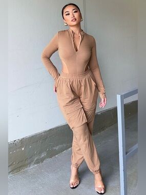 Fashion Nova Mocha Jogger Set